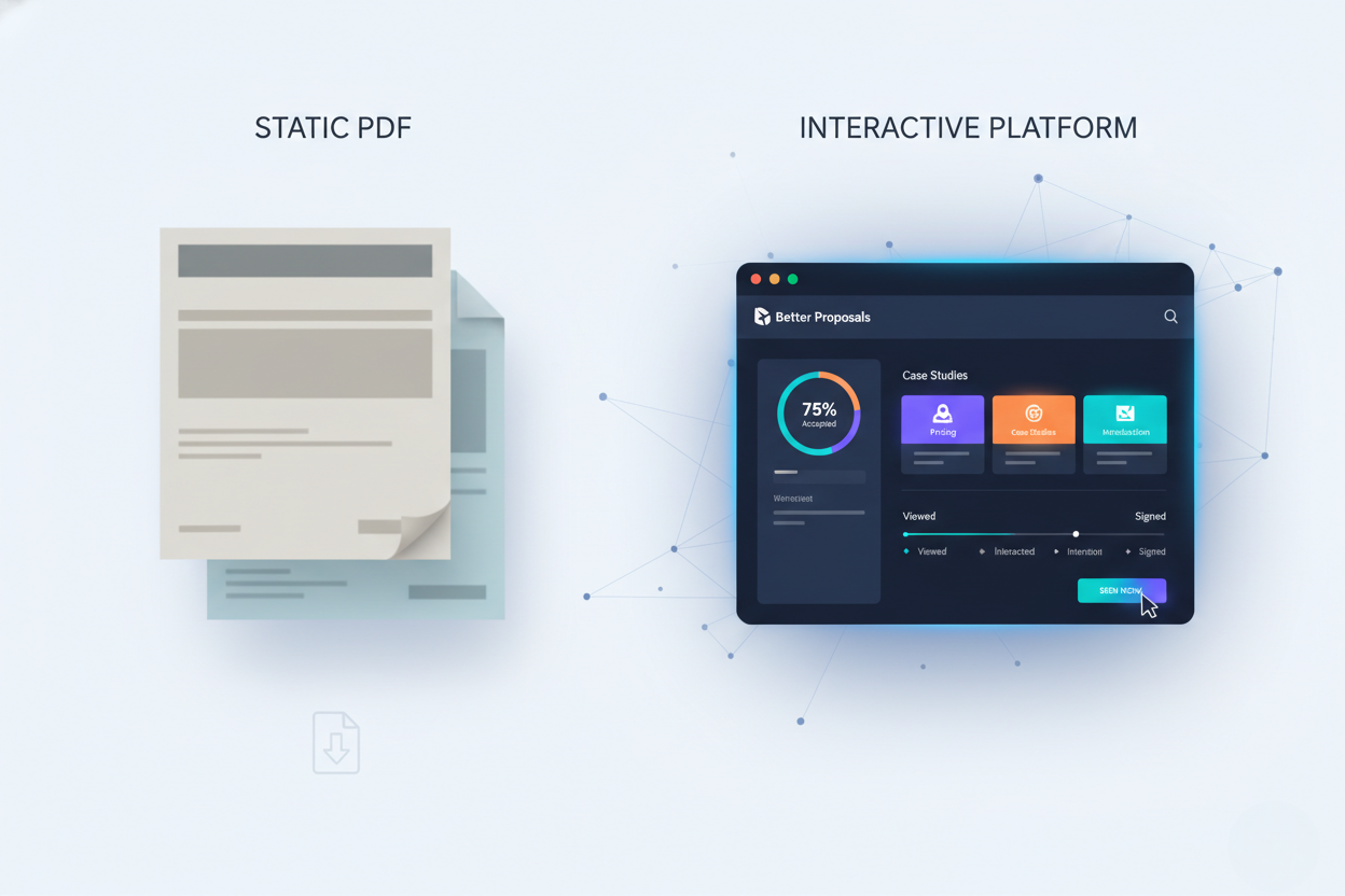 Better Proposals tutorial showing before and after proposal design comparison