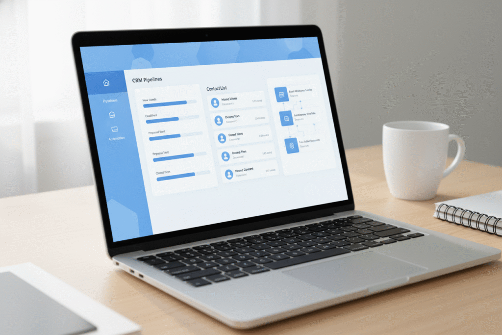 Ontraport CRM setup tutorial dashboard with pipelines and automation workflows.