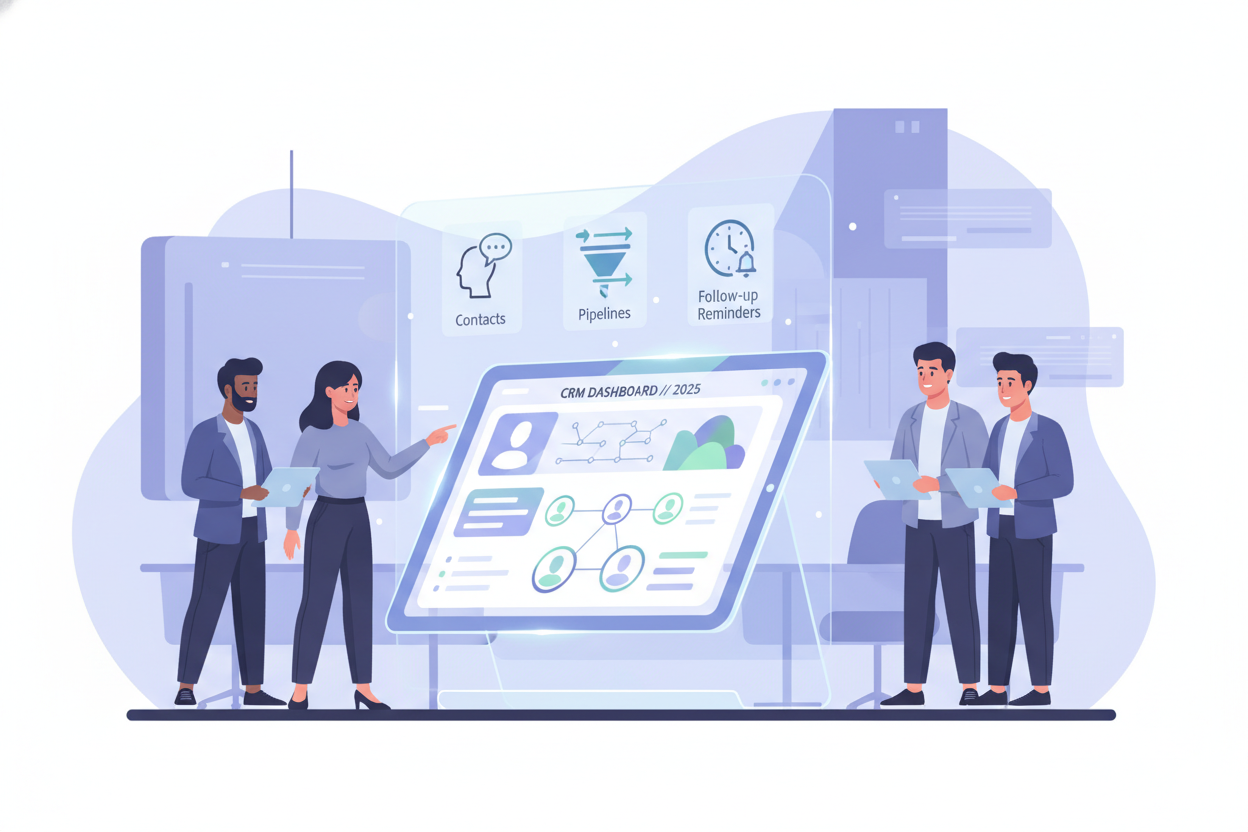 why small businesses need a CRM – illustrated CRM dashboard for small business owners