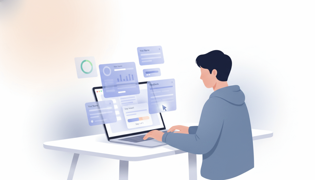 Typeform tutorial featured image showing a person building an interactive form