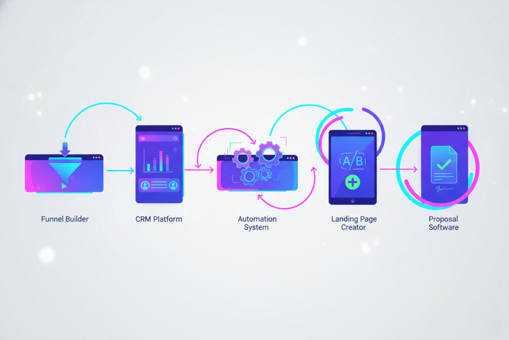 marketing tools list full marketing stack workflow illustration